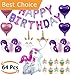 Unicorn Party Supplies Decorations for Girls - Special 64pcs Compelete Set - Happy Birthday Balloon Banner Cute Pink & Purple Latex Balloons Glitter Headband for Girl Cake Topper & Cupcake Wrapper Kit