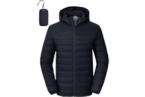 Rdruko Men's Down Puffer Jacket with Hood Packable Lightweight Puffy Hooded Winter Coat Light Thin Insulated Jacket