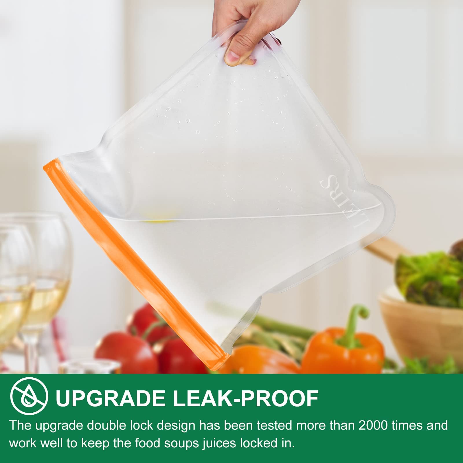 Reusable Gallon Bags, 6 Pack Dishwasher Safe Reusable Freezer Bags