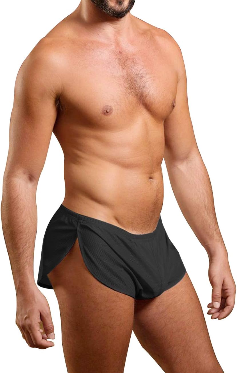 Men Extreme Mesh Shorts with Large Split Sides Underwear Boxers Briefs
