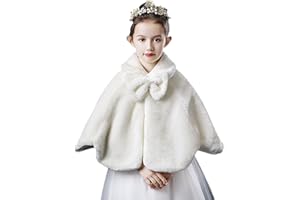 IPENNY Girls Faux Fur Wrap Shawl Flower Kids Princess Cape Wedding Bridesmaid Bolero Shrug Christmas Party Costume Dress Up