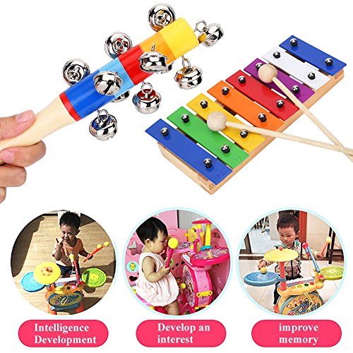 VGEBY 17pcs Juego Instrumentos Musicales de Percusión para Niños Juguetes de Xilófono Juguetes Educativos Juego de Banda Rítmica con Bolsa de Almacenamiento Instrumentos Musicales para Niños