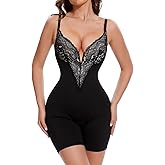 Slimers Sexy Lace Shapewear Bodysuit - V-Neck Low Back Body Shaper : Women Tummy Control with Underwire Shapewear Bodysuit