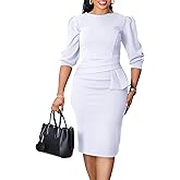 Inroserm Womens Formal Church Midi Dresses Elegant Short Sleeve Bodycon Pencil Business Office Dress Outfits