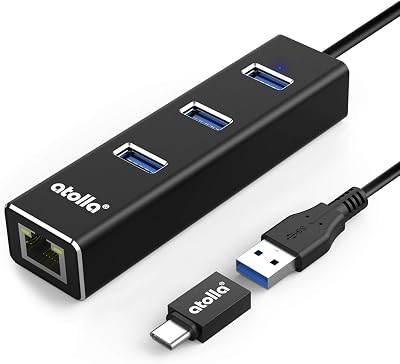atolla USB LAN Adapter Aluminium USB Hub 3 USB 3.0 Ports Gigabit Ethernet