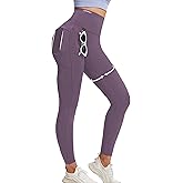Curvphilo High Waist Leggings with Pockets Tummy Control Workout Butt Lifting Compression Leggings for Women with Hook