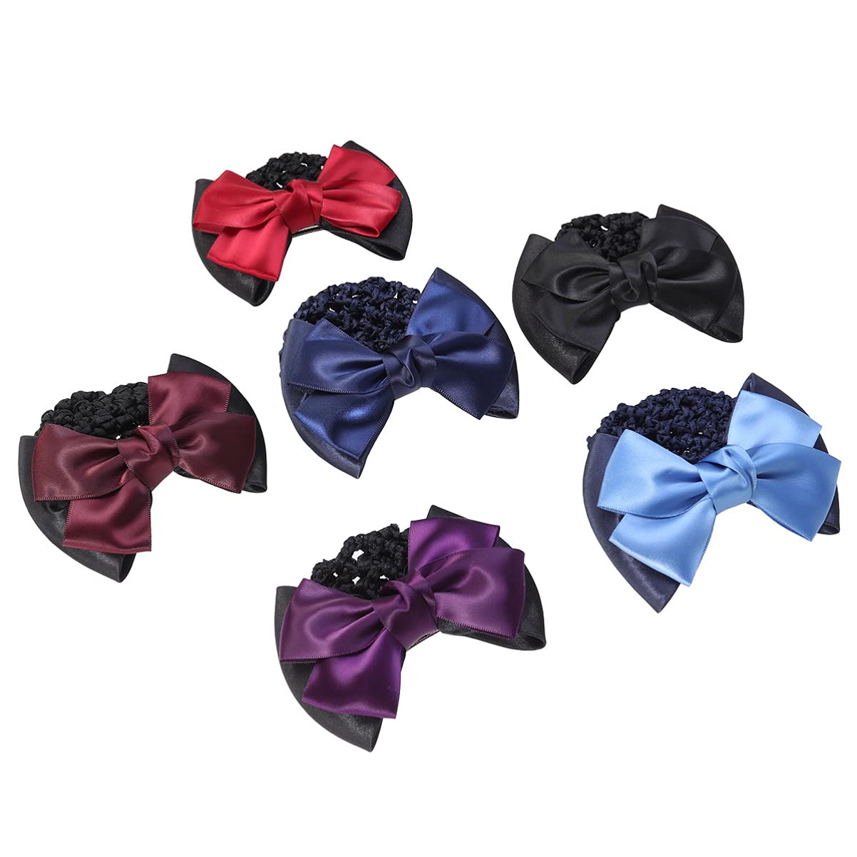 Minkissy 6pcs Hair Bun Cover Bowknot Snood Net Elastic Mesh Hair Clip Decor Hair Barrette Hairnet for Women Girls