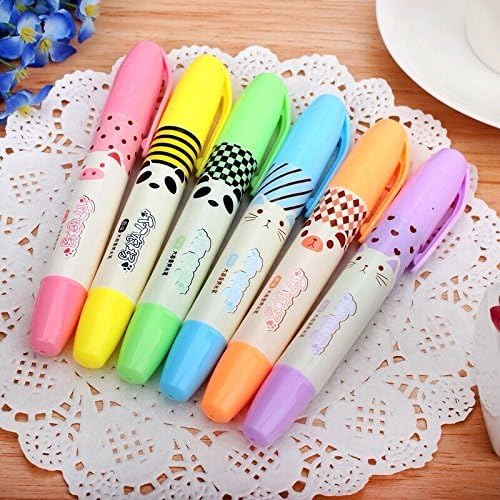 lotusflowert 6PCS Cute Kawaii Cartoon Candy Scented 6 Colors Fluorescent Ink Markers highlighter Pen (Random Color)