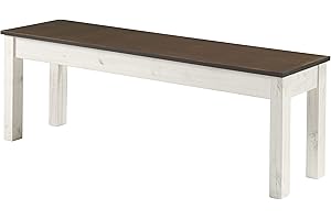 Furniture Dash - Wood Bench - Entryway Bench - Dining Bench - 53.15" W, 12.2" D, 17.72" H - 22lb - White Distressed