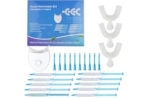Pevor Teeth Whitening Gel Refill Kit,9x3ml & 1x3ml Tooth Whitener Gel Syringes with LED Light, 3 Mouth Trays (10pcs)