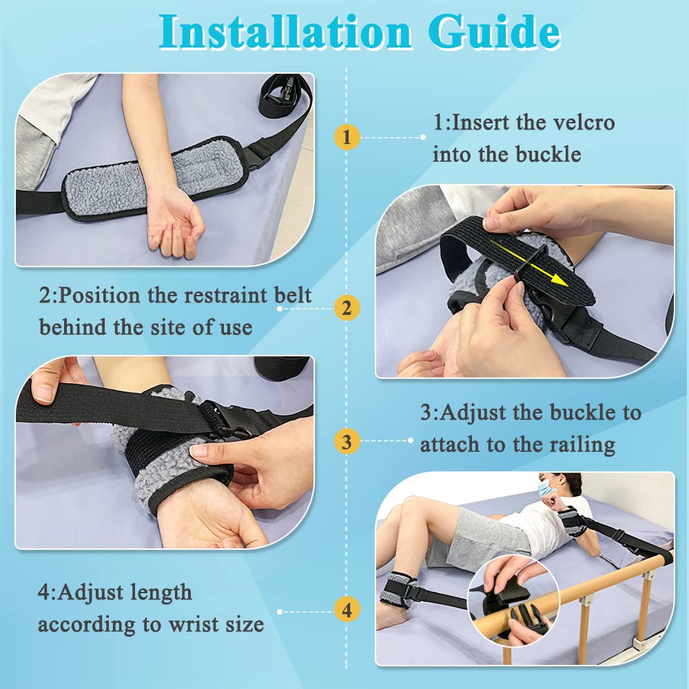 Zelen 2pcs Bed Limb Holders Hospital Bed Medical Restraints Patient Limb Holders for Hand, Feet, Ankle or Arm