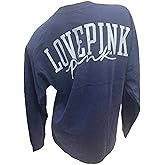 Victoria's Secret Pink Oversized Varsity Crew Long Sleeve Tee Color Dark Wash Blue Size XS New