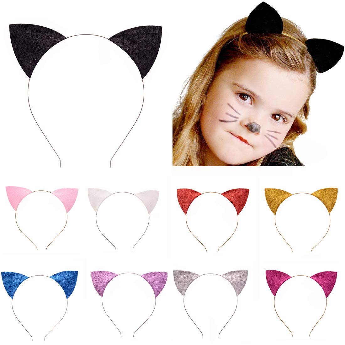 Merroyal Glitter Cat Ears Headband Halloween Fancy Dress Cat Woman Hairband Cosplay (Black): Beauty
