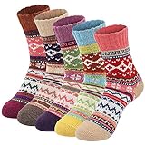 5 Pairs Socks Womens Vintage Winter Soft Wool Warm Cozy Crew Socks