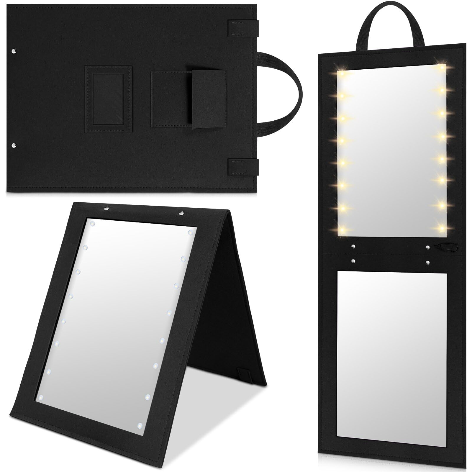 Photo 1 of Youyole 1 Pack Foldable Hanging Mirror Full Length with Light 31.5x11.8 Inch Folding Portable Backstage Dancers Mirror for Dance Bag Travel Home Fitness Spa Gift(Black)