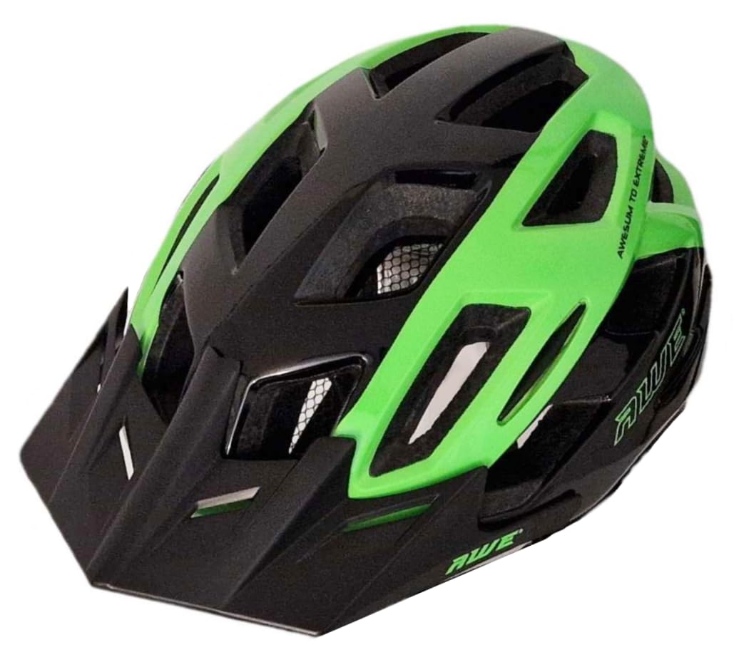 AWERide™ Bike Helmet MTB Helmet Adult Mens Womens 58-61cm Bicycle Helmet Black/Green Large Adjustable Lightweight Enduro/Freeride *AWE 5 year Crash Replacement Policy, CE-EN 1078:2012:A1:2012 standard