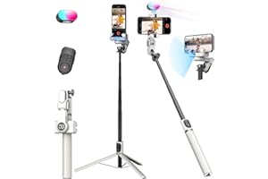 AOCHUAN Smartphone Gimbal Stabilizer, Smart Face Tracking Tripod Without APP - 4 in 1 Cellphone Gimbal Stabilizer for iPhone&Android Extended 108cm Rod with RGB Fill Light,M2PRO White