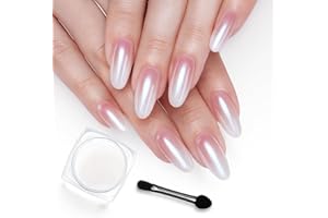 BEETLES GEL POLISH Beetles White Chrome Nail Powder for Gel Nails Pearl Cromer Nail Powder Mirror Effect Nails Gel Polish Glitter Manicure Holographic Pigment Nails Art Design Gifts for Women