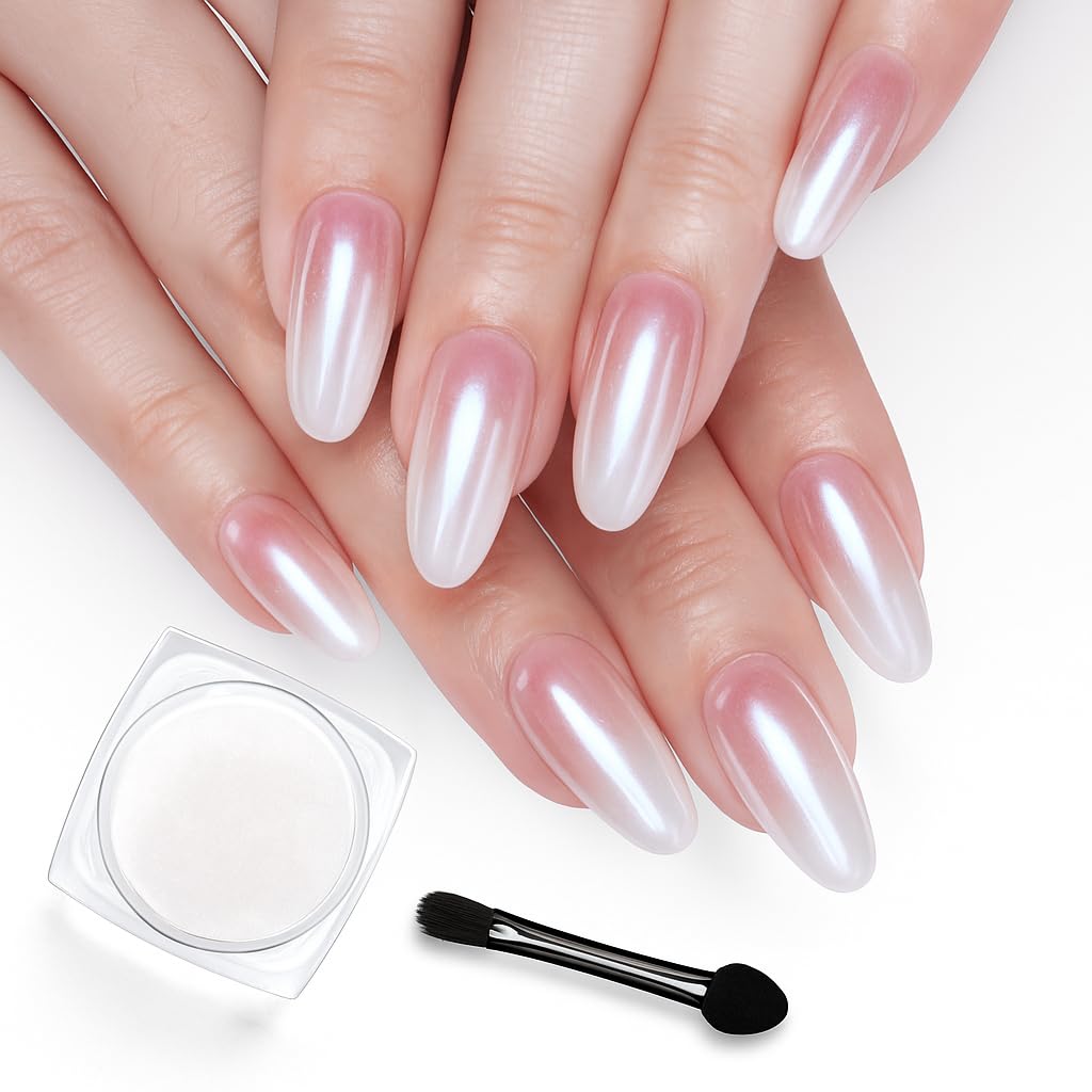 beetles Gel Polish White Chrome Nail Powder for Gel Nails, Pearl Nail Powder Mirror Effect Nail Glitter Manicure Holographic Pigment for Nail Art Design,1g Gift for Girls DIY Salon