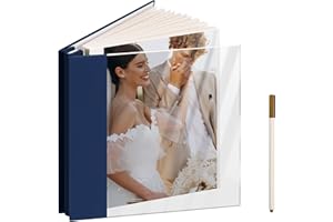 Vienrose Acrylic Cover Self Adhesive Photo Album for Small 4x6 5x7 8x10 Pictures Scrapbook Wedding Memory Book for Polariod Baby Bride Couples Kids School Family Travel 20 Sheets (40 Pages) Navy Blue