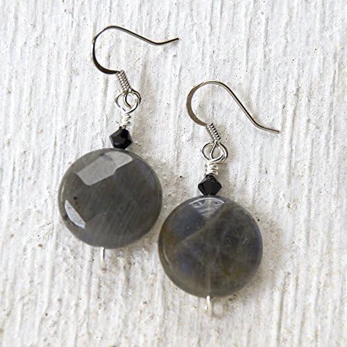 Labradorite and Black Crystal Dangle Earrings - Handmade Semi Precious Jewelry