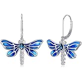 Lvoryance Dragonfly Earrings for Women 925 Sterling Silver Gemstone with Dragonfly Leverback Drop Dangle Earrings