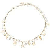 Vovii Seashell Starfish Waist Chain Belt for Women Mermaid Costume, Gold Starfish Body Chain with Seashell Pearls for Mermaid Outfit Beach Accessories Dress