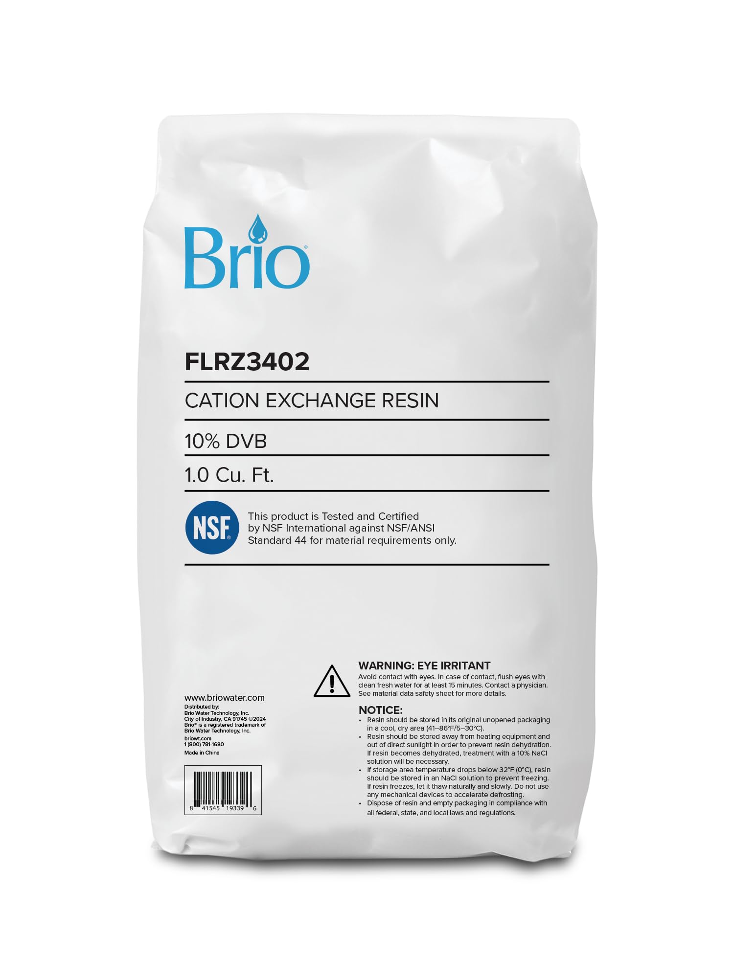 Photo 1 of Brio Water Softner Resin Refill for Water Softener Systems & Cartridges | Cation Exchange Resin, 10% Cross-Linked DVB | NSF/ANSI Standard 44 Certified | 1 Cubic Ft. Bag