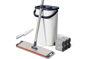ZJSYJJ Mop and Bucket with Wringer: Hands-Free for Floors & Walls | Adjustable 360" Stainless Handle & 6 Reusable Microfiber Pads | Housewife/Parent-Friendly Design