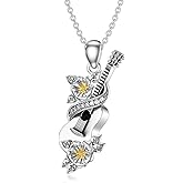 BETHZA Diamond Guitar Necklace 925 Sterling Silver Guitar Musical Pendant Music Jewelry Gifts for Women Guitar Players Guitar Lover