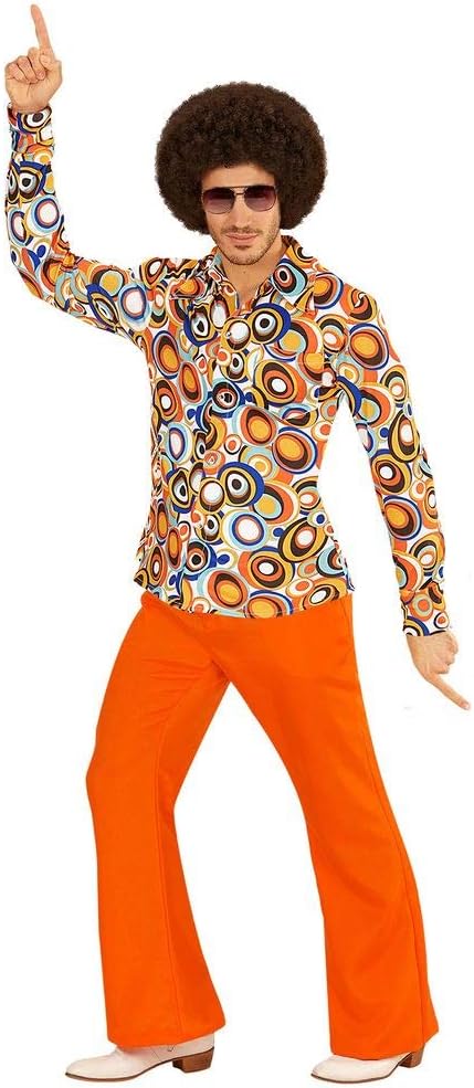 70s retro men's trousers with and without Pattern Hits 70s Disco Fancy Dress, L/XL, Orange, L-XL - Image 3