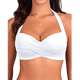 Yonique Women Halter Bikini Top Push Up Swimsuit Top Retro Swim Top Twist Front Bathing Suit Top Only