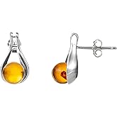 Baltic Amber Sterling Silver Boots Stud Ball Earrings for Women