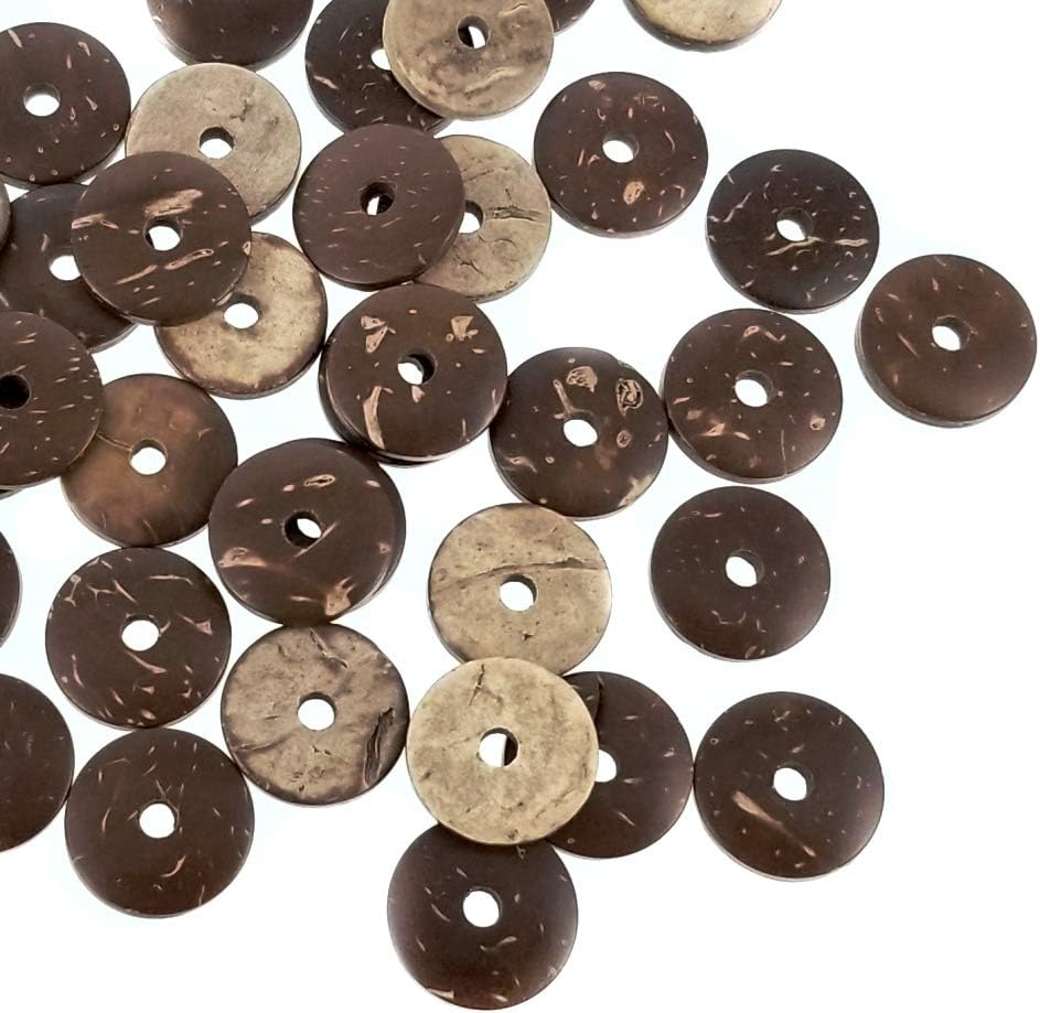 Natural Dark Light Brown Loose Coconut Wood Heishi Flat Disc Beads for Jewelry Making, Crafts (15mm or 1/2 Inch)