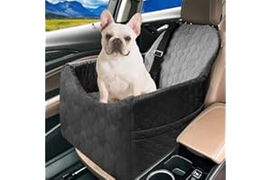 VDAMU Dog Car Seat for Small/Medium Dogs - Dog Booster Seat with Safety Straps & Non-Slip Base, Travel Pet Car Seat with Storage Pockets, Washable & Removable, Suitable for Dogs Under 35 lbs (Black&Gray)