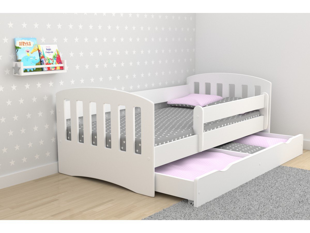 Matelas Offert Lit Enfant Classic 1 80 Cm X 160 Cm Avec Barriere De Securite Sommier Tiroirs Blanc Bebe Puericulture La Chambre De Bebe
