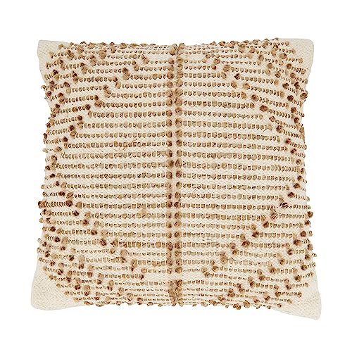 SARO LIFESTYLE Woven Elegance Diamond Down Filled Throw Pillow, Natural, 18"