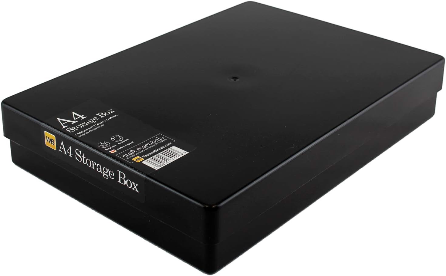 WestonBoxes A4 Opaque Black Plastic Craft Storage Boxes with Lids for Art Supplies, Paper and Card - 3.6 Litre Volume (Black/Pack of 10)