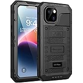 Beasyjoy for iPhone 14 Plus Case, IP68 Waterproof Metal Heavy Duty Defender Case with Built-in Screen Protector, Military Grade Full Body Protective Defender Shockproof Rugged Cover 6.7 Inch, Black