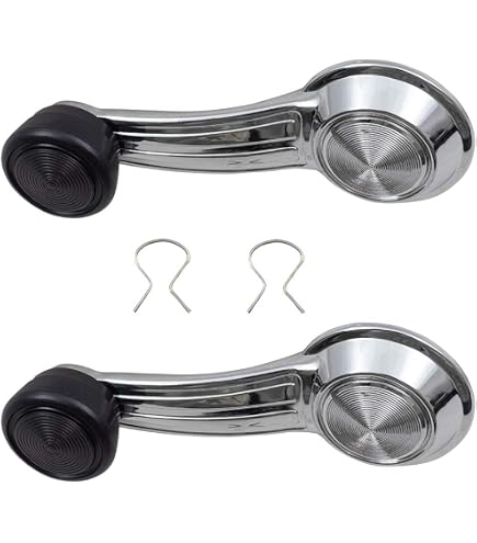Classic Window Crank Handle Set - Chrome With Black Knob For 1965-1996 GM Cars (Buick, Chevrolet, Oldsmobile, Cadillac, Pontiac)