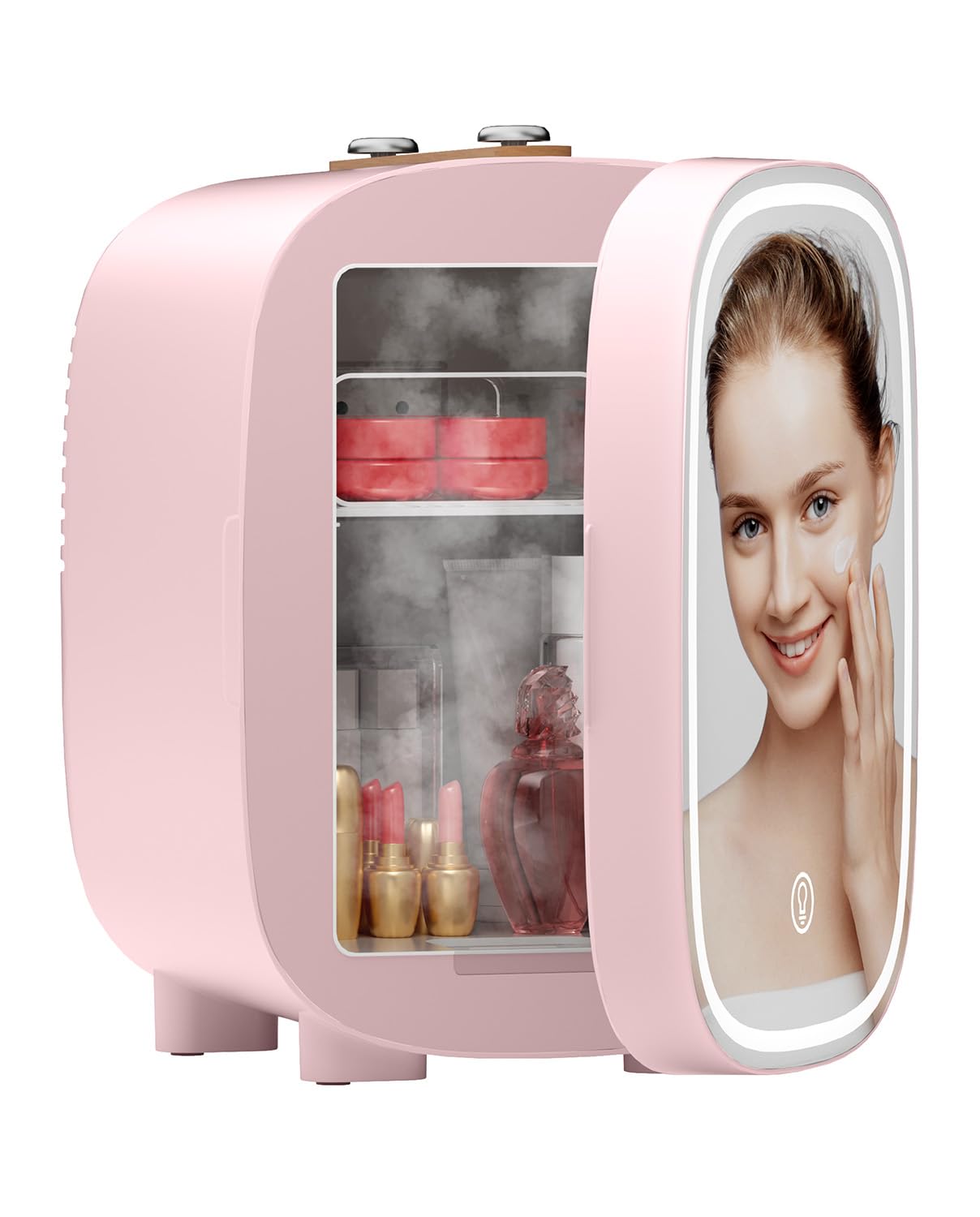 Photo 1 of LIGIANT DF01A Skincare Fridge, Mini Fridge for Skincare with 3-Level Dimmable LED Light Mirror, Low Noise 4L Makeup, Cooler & Warmer, Portable Design for Multiple Uses - Bedroom, Office, and Car