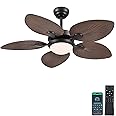 Wiviniya Ceiling Fans with Lights and Remote/APP Control, 44 Inch Tropical Palm Leaf Ceiling Fan with LED Lights, Outdoor Ceiling Fans for Patios Porch, Reversible Quiet Motor, Dimmable, Brown