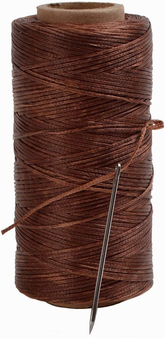 Waxed Thread Cord 130m/142 Yards 1.2mm Flat Sewing Leather String with 1pc Needle for DIY Handicraft Tool Hand Stitching Thread (Coffee Brown)