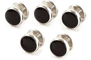 Cuff-Daddy Silver Black Enamel Shirt Studs Set for Tuxedo Wedding Party and Groomsmen in Velour Pouch