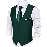 Barry.Wang Mens Suit Vest Slim Fit V-Neck 2-Pocket Solid Color Waistcoat Dress Formal Business Tuxedo Wedding Party