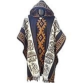 Mexican Sarape Poncho with Hood for Men Vintage Aztec Hippie Striped Western Blanket Poncho Sleeveless Sweater Cape Costume