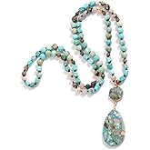 Mikovivi Boho Necklace for Women/Men Long, 35.4in Natural Stone Bead Jewelry Charm Handmade Bohemian Fashion Chunky Chakra Necklace