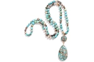 Boho Necklace for Women/Men Long, 35.4in Natural Stone Bead Jewelry Charm Handmade Bohemian Fashion Chunky Chakra Necklace