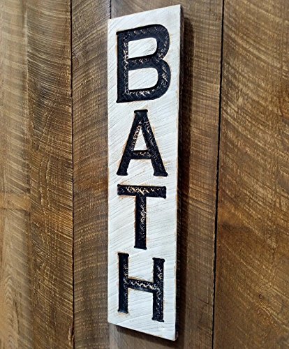 BATH Sign Vertical - Carved in a 32"x8" Solid Wood Board Farmhouse Style