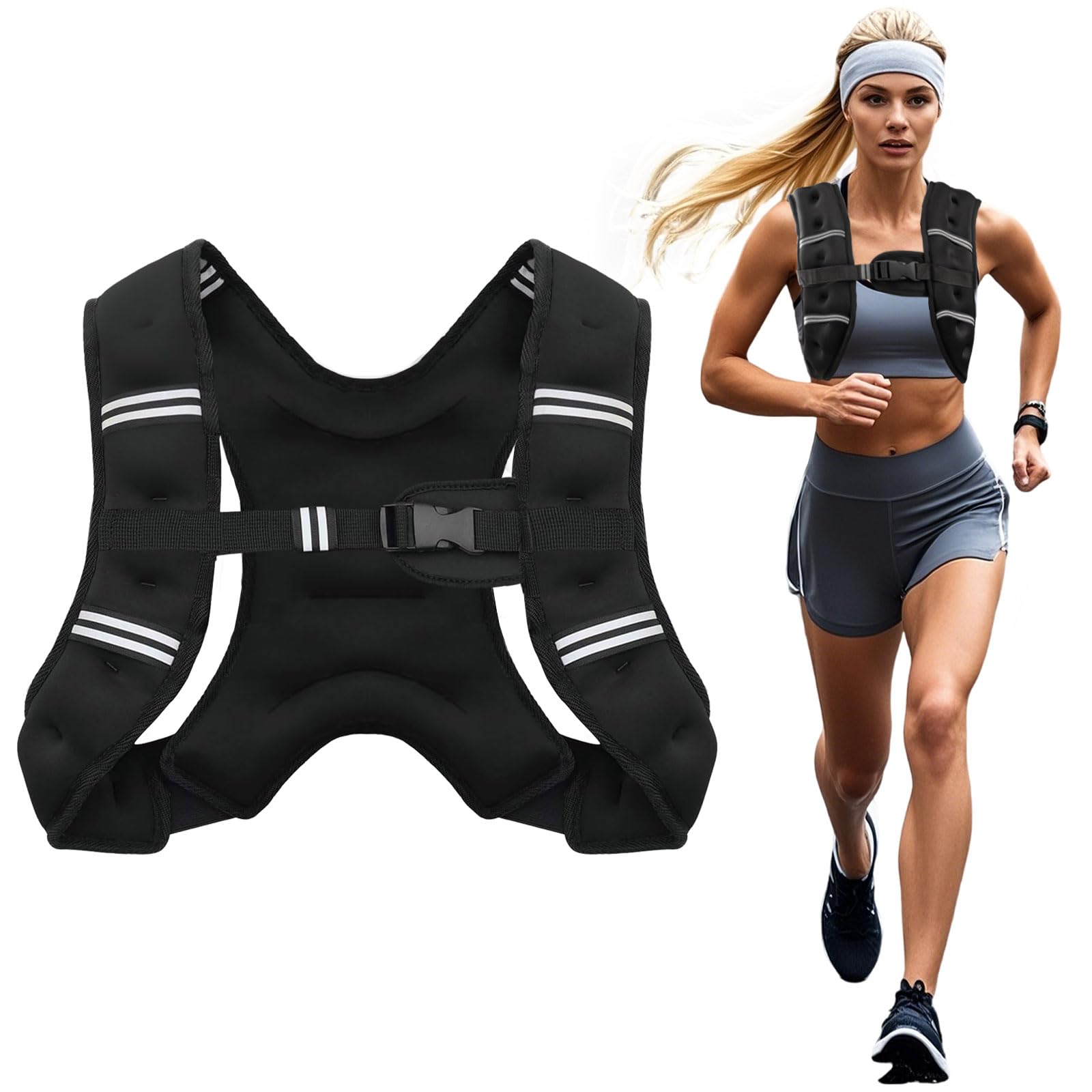 Poudee Weighted Vest, 8LB Weight Vest for Men Women, Body Weight Vests Adjustable with Reflective Stripe for Strength Training, Running, Training Workout, Jogging, Walking - 8LB Image